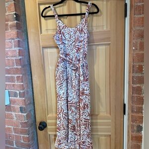 Burnt Orange & White Print Maxi Dress